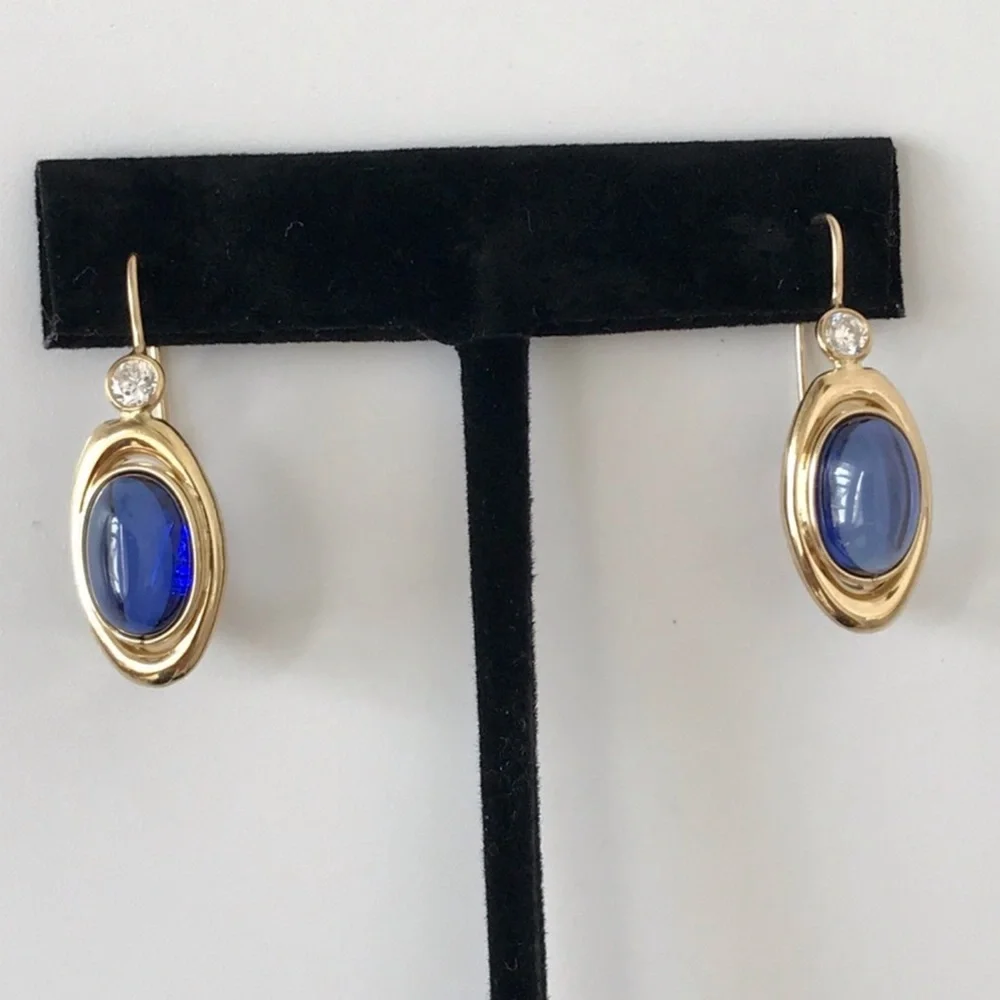 Yulia ONLY 14K Italian Yellow Gold Pomelatto style earrings with blue sapphires - Picture 8 of 13